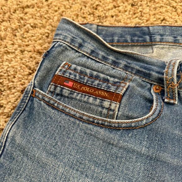 U.S. Polo Assn. Y2K Distressed Grunge Cut Denim Jort Shorts Sz.36 - Picture 3 of 7